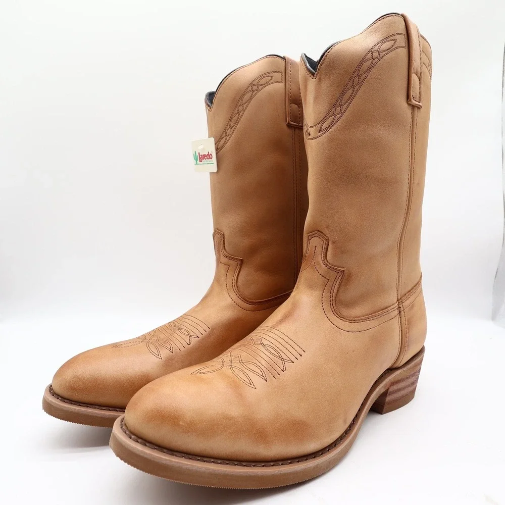 Laredo Y2K Western Boots Mens 12 D Tan Brown Leather Work Cowboy 2104 NIB